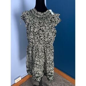 NWT LOFT Floral Smocked Petite Dress LP Petite Large Green Black White